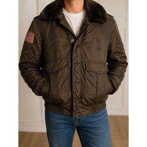 Vintage Blauer Ceiling Zero Flight Jacket USA Size 40R Brown Faux Fur Collar...